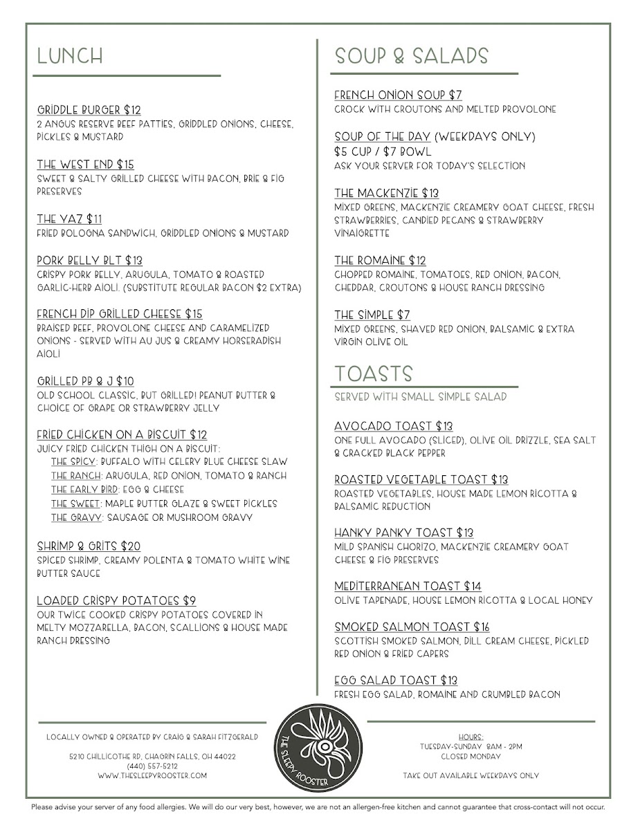 Menu The Sleepy Rooster-1